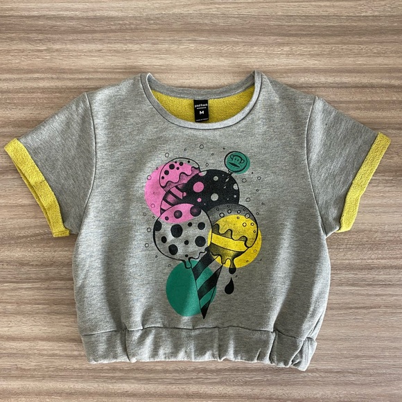 Paul Frank Printed Grey Sweatshirt/Crop Top - Picture 1 of 3